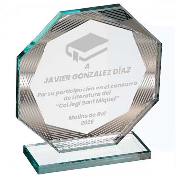 Trofeus de vidre per a tots els esports. Amb la GRAVACIÓ a COLOR o en LASER de CO2
Trofeus personalitzables amb el seu logo i imatge de l'esdeveniment. 
Per a tots esports i competicions esportives.
INCLOU EL GRAVAT en el PREU. 
Tot gravat s' haurà d' enviar per email info@tstorneos.com 
